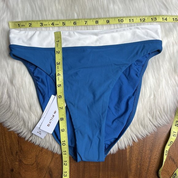 PilyQ Women's Size Large‎ Island Blue White High Waisted Bikini Bottom Swimwear - Picture 4 of 8